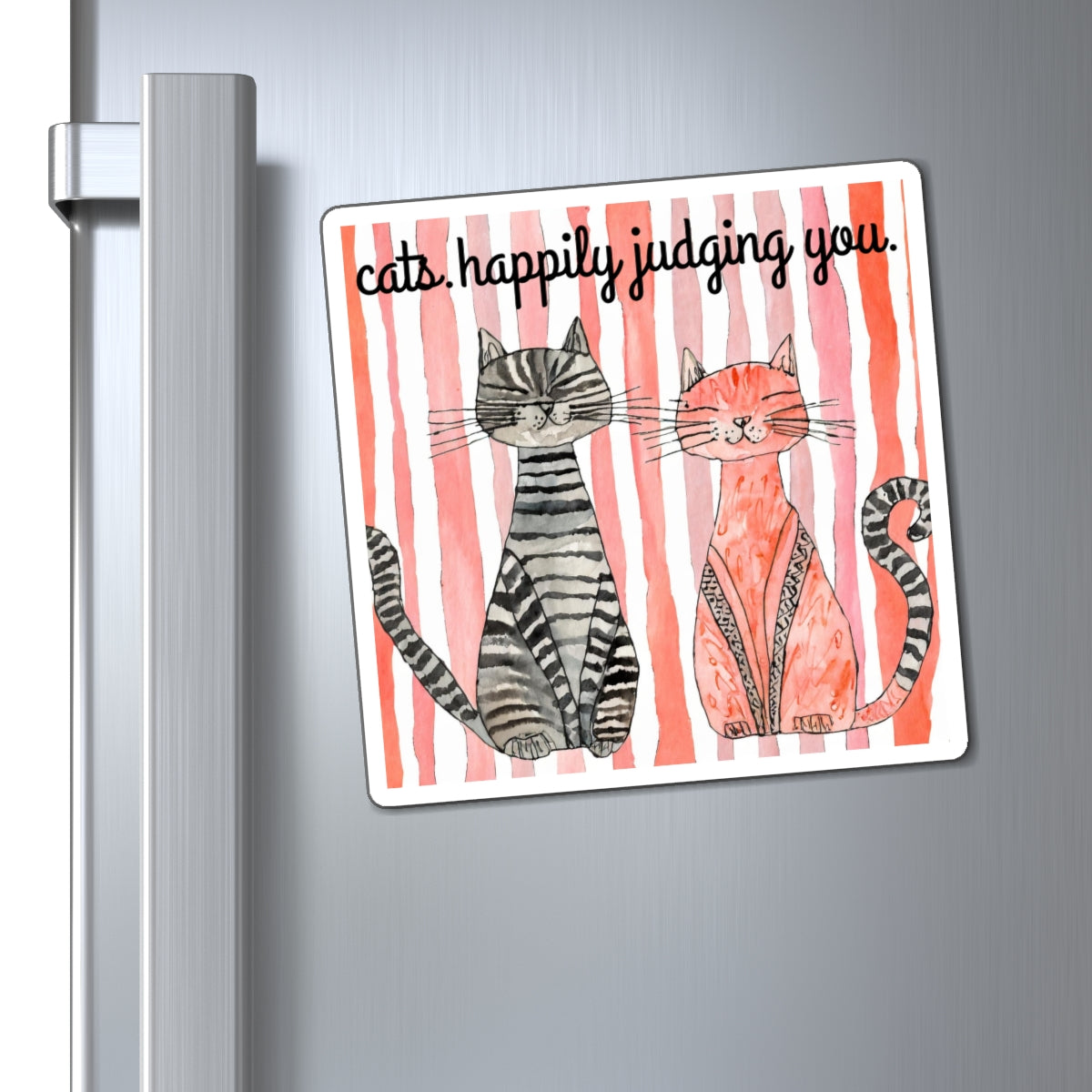 Cats Happily Judging You Magnet — Cute Watercolor Cat Fridge Decor