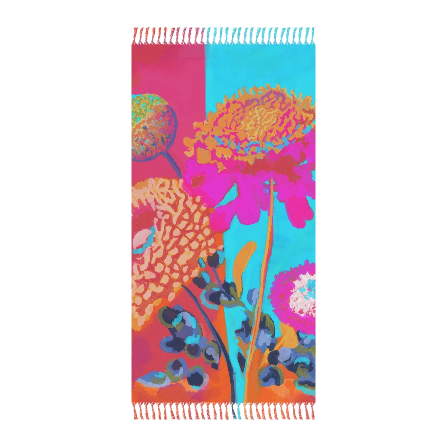 Boho Floral Beach Towel — Vibrant Tropical Flower Fringe Towel