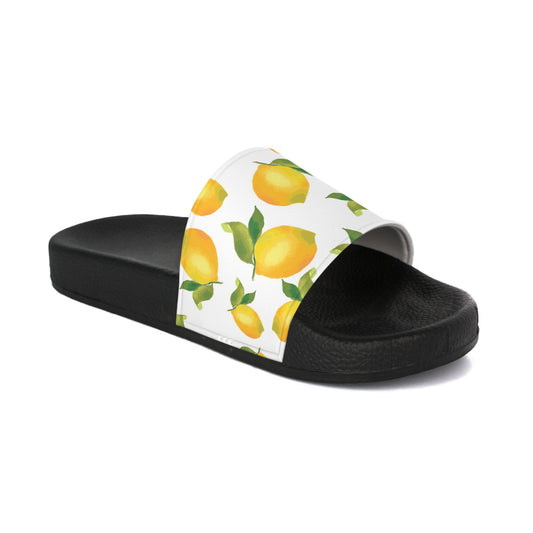 Lemon Print Women's Slide Sandals, Summer Footwear, Casual Slides, Beach Sandals, Gift for Her