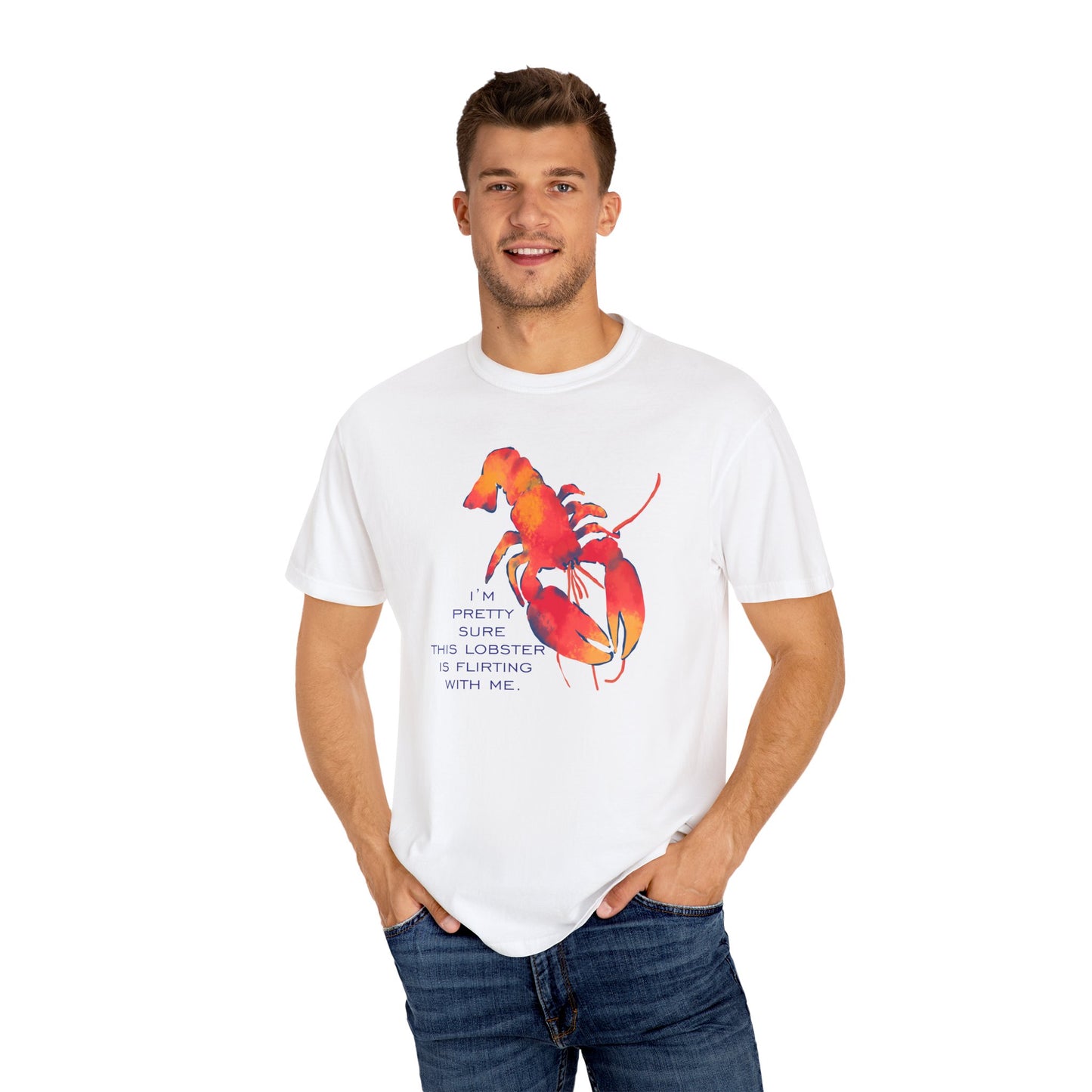 Funny Lobster Flirting T-Shirt, Relaxed Fit Tees, Seafood Lover Gifts, Coastal Vibe Outfits, Summer Beach Wear