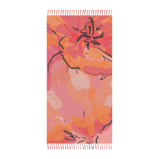 Boho Floral Beach Towel - Pink Coral Watercolor Fringe Beach Blanket