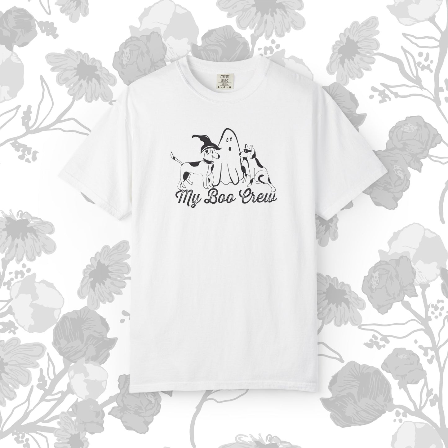 My Boo Crew Halloween T-Shirt, Cute Dog Ghost Tee, Unisex Garment-Dyed Shirt, Pet Lovers Gift, Autumn Apparel, Fun Halloween Outfit