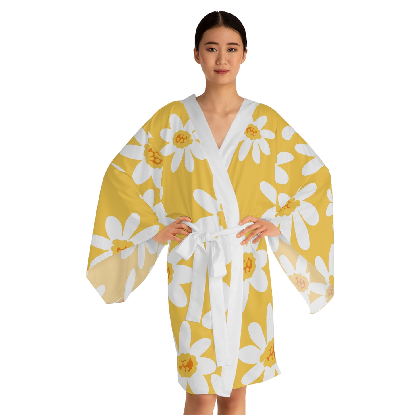 Kimono Robe - Retro Daisy Print by Ally Hunt