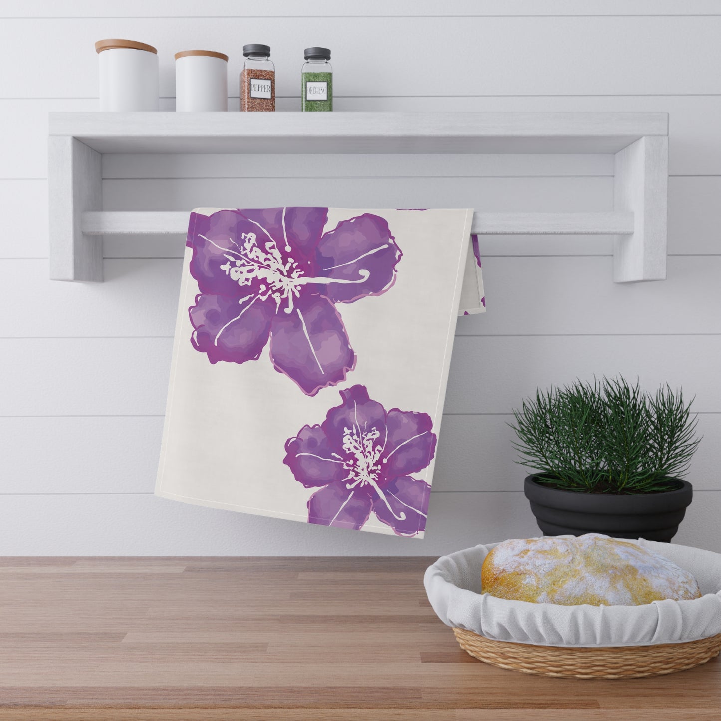 Elegant Purple Plum Azalea Floral Cotton Tea Towels, Kitchen Decor, Gift for Her, Home Cooking, Housewarming, Mother's Day