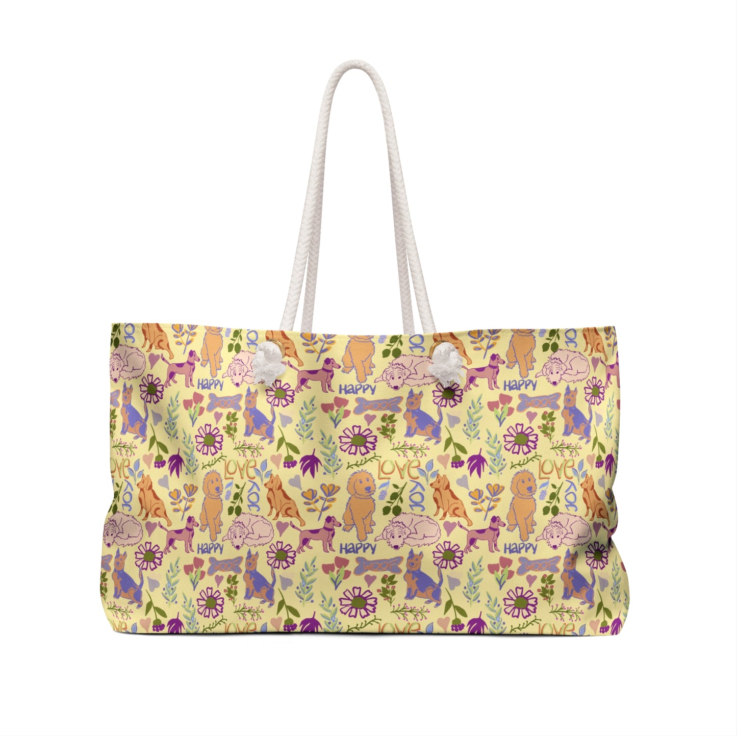 Golden Floral Dog and Puppy Weekender Bag — Cute Dog Print Travel Tote