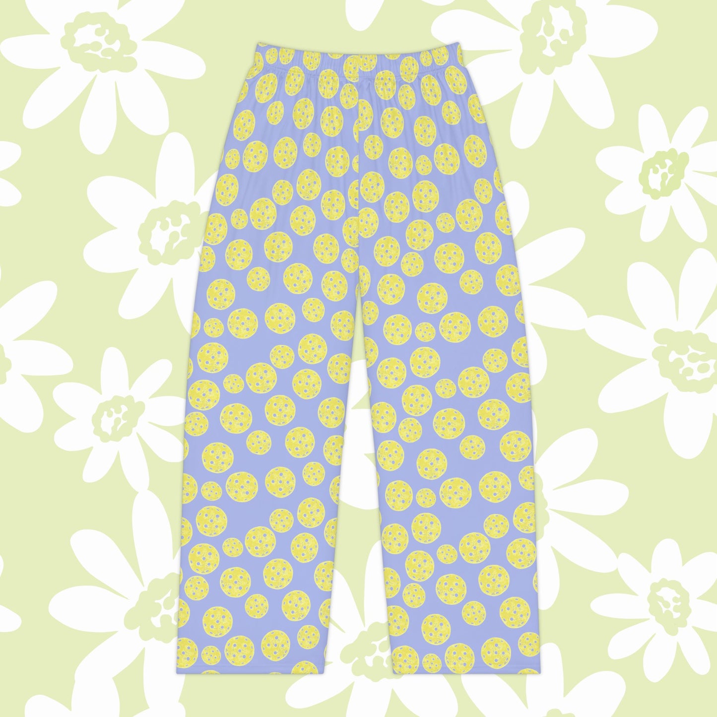Lemon Yellow Pickleball Dots Women's Pajama Pants — Relaxed Cotton Sleepwear