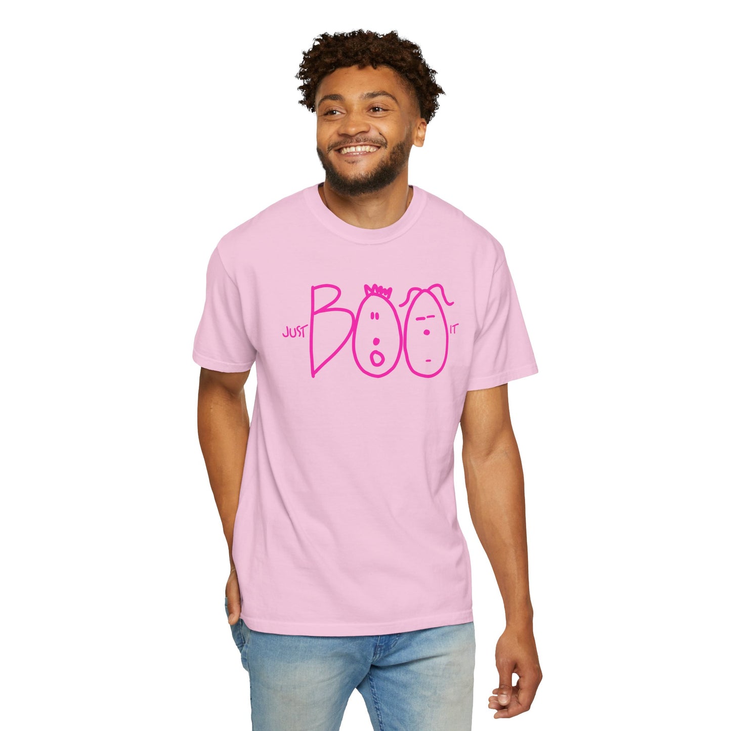 JUST BOO IT....Spooky Unisex Garment-Dyed T-shirt, Halloween Tee, Trendy Graphic Tee, Funny Costume Top, Holiday Apparel, Party Wear