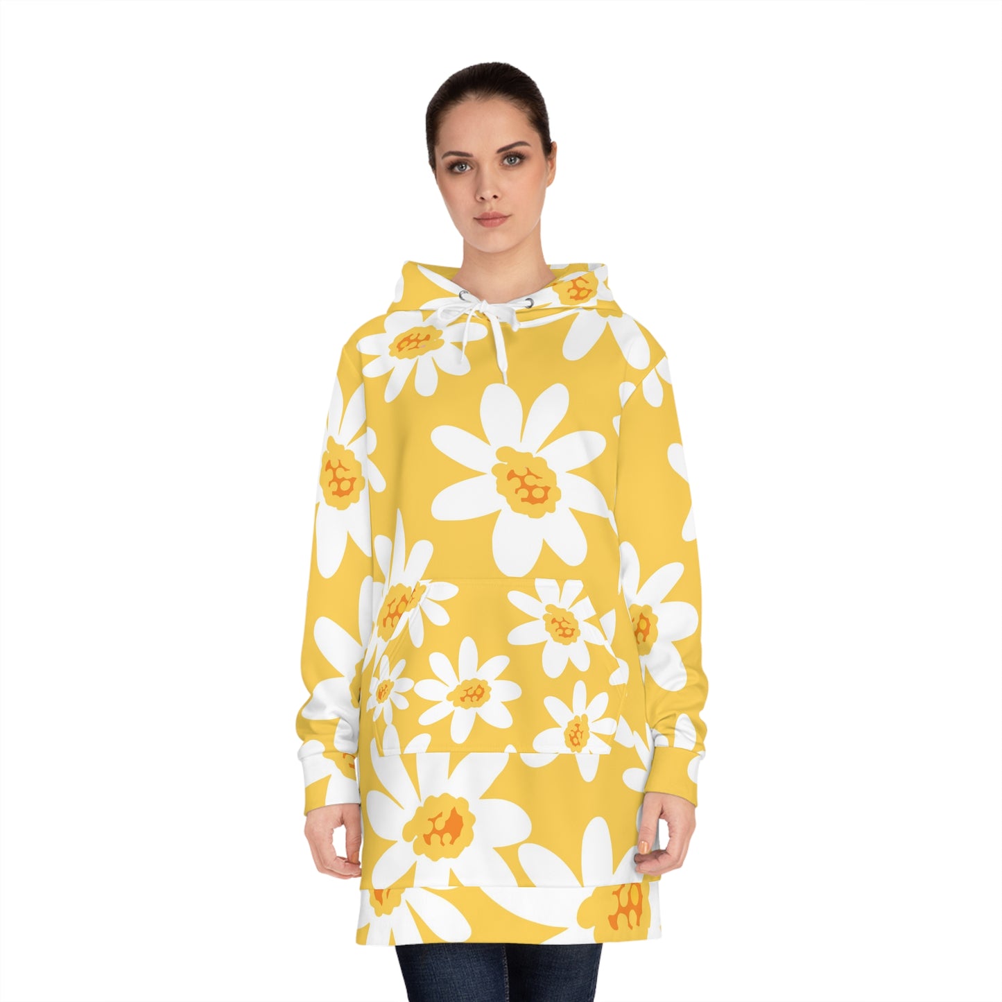 Sunny Daisy Women's Hoodie Dress, Floral AOP Lounge Wear, Spring Fashion, Casual Outfit, Gift for Her