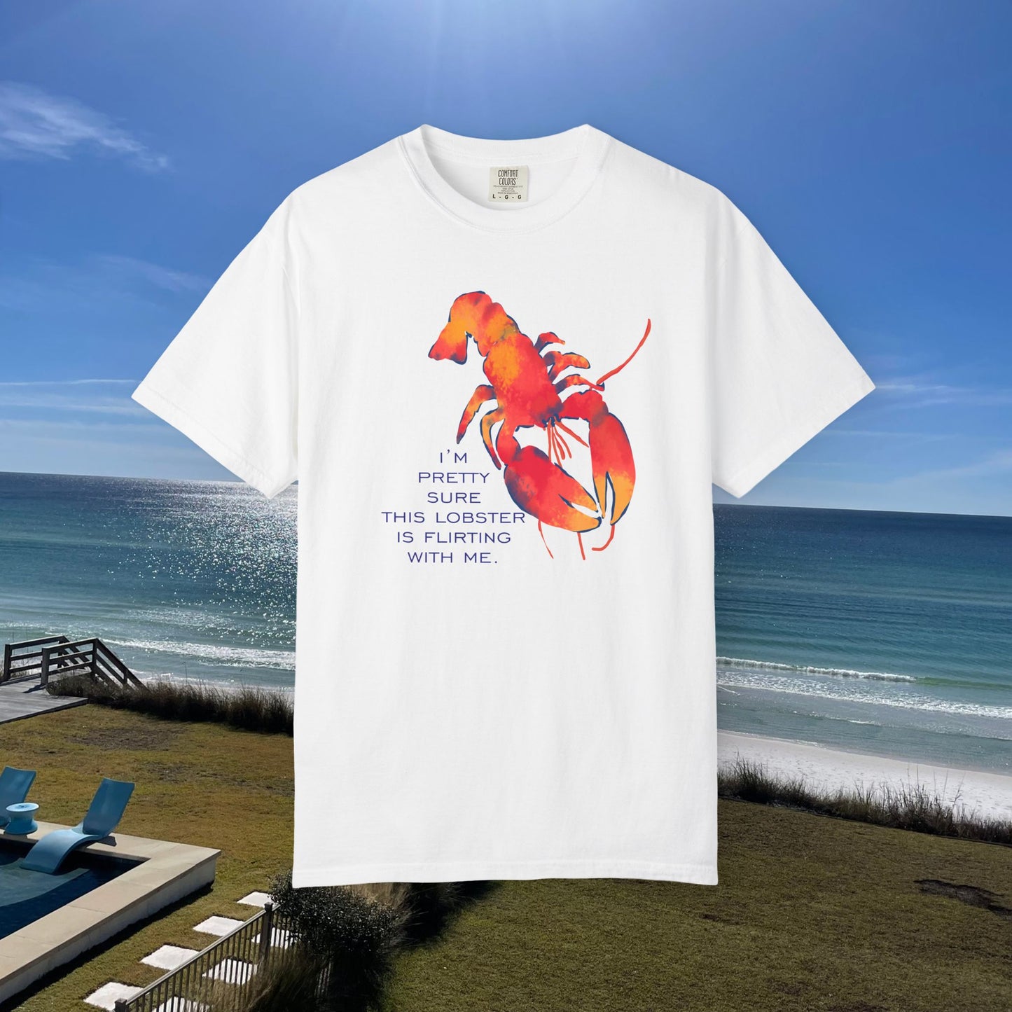 Funny Lobster Flirting T-Shirt, Relaxed Fit Tees, Seafood Lover Gifts, Coastal Vibe Outfits, Summer Beach Wear