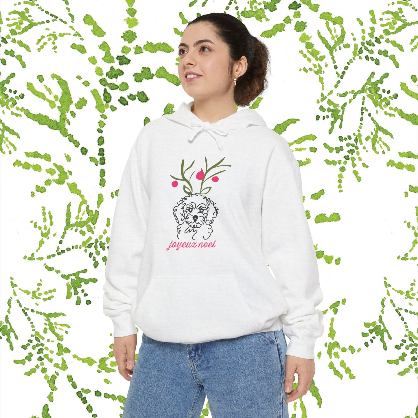 Cute Reindeer Floral Hoodie — 'joyeux noel' Holiday Sweatshirt