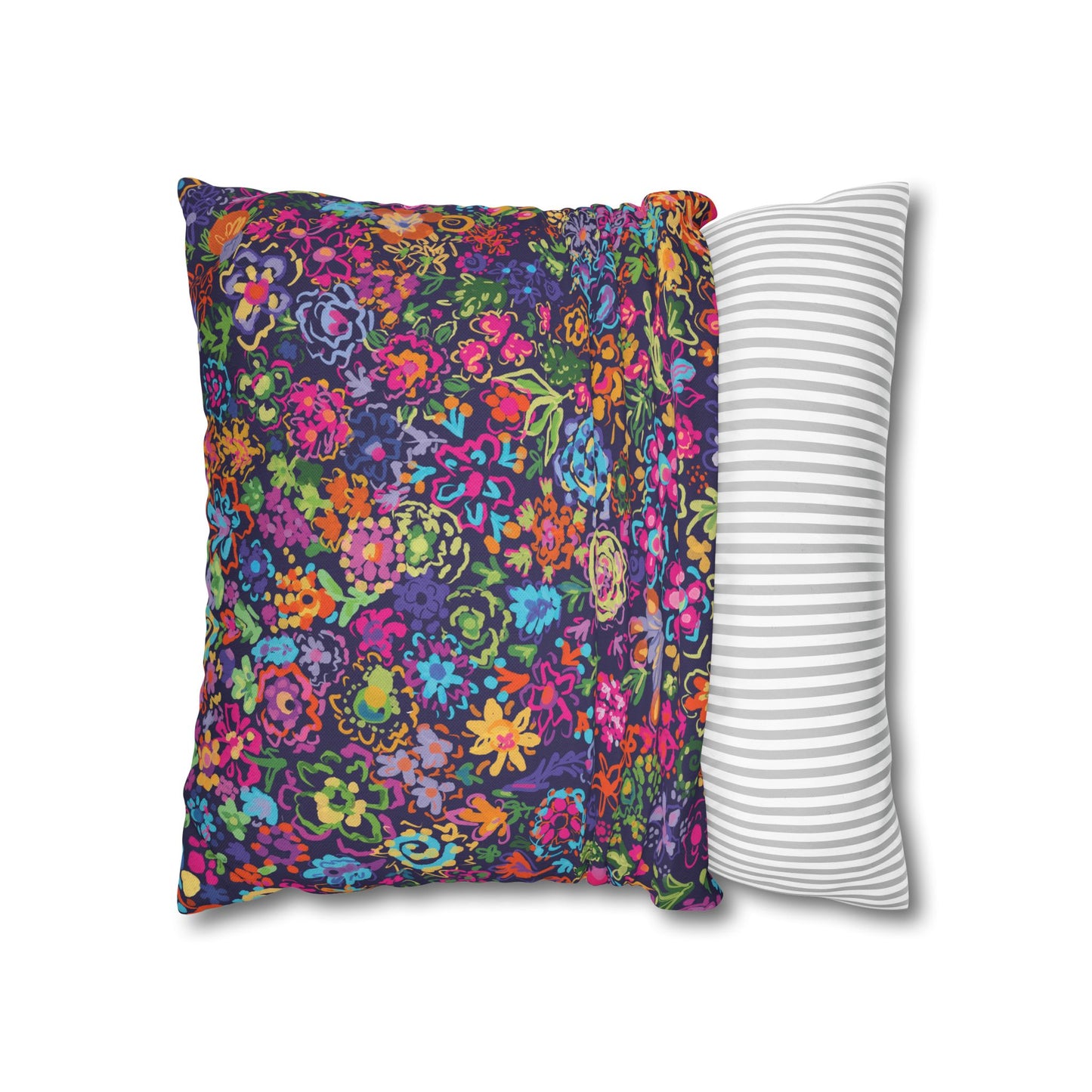 Colorful Wildflower Floral Throw Pillowcase Boho Design featuring artwork by Ally Hunt