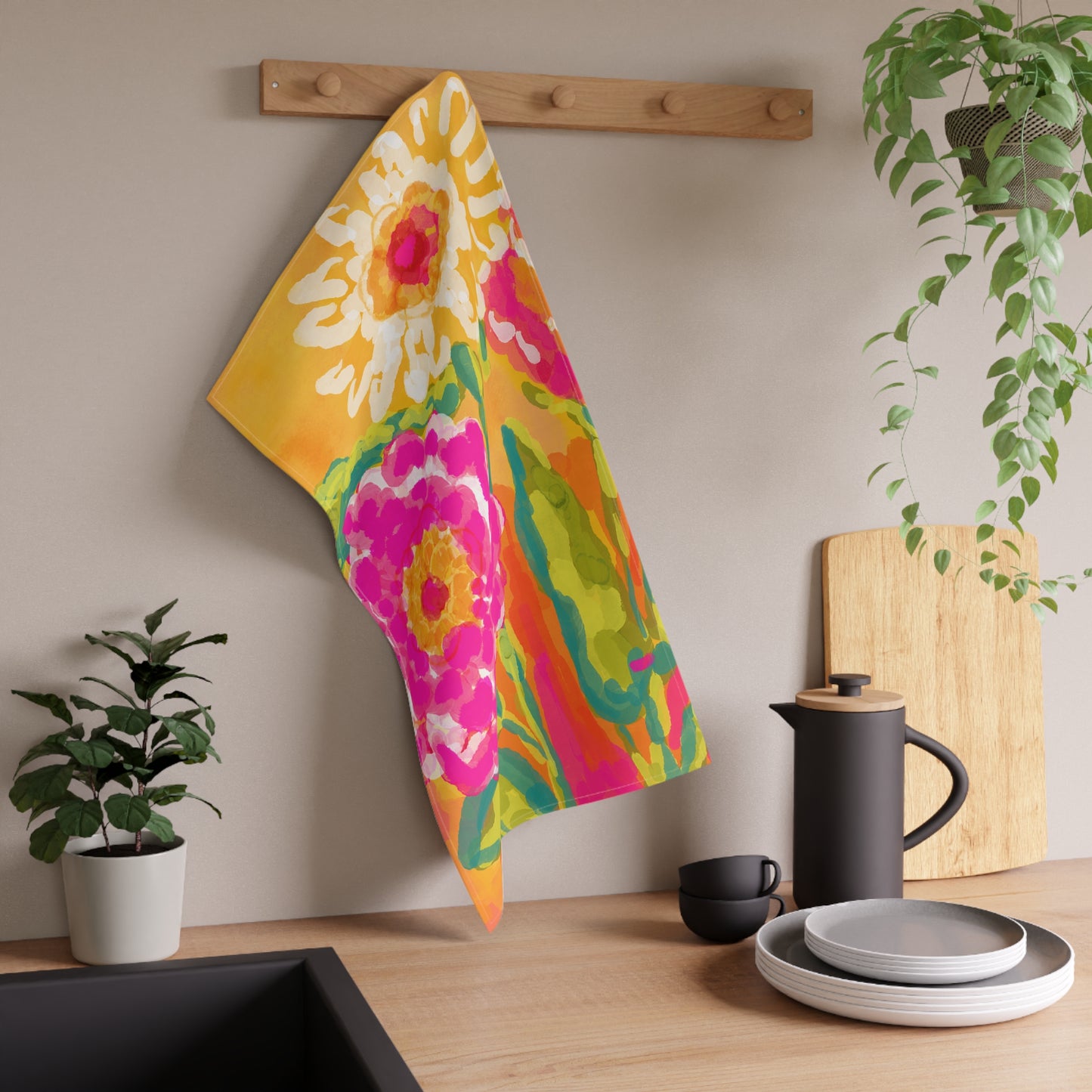 Vibrant Floral Cotton Eco-Friendly Tea Towel featuring original artwork by Ally Hunt.