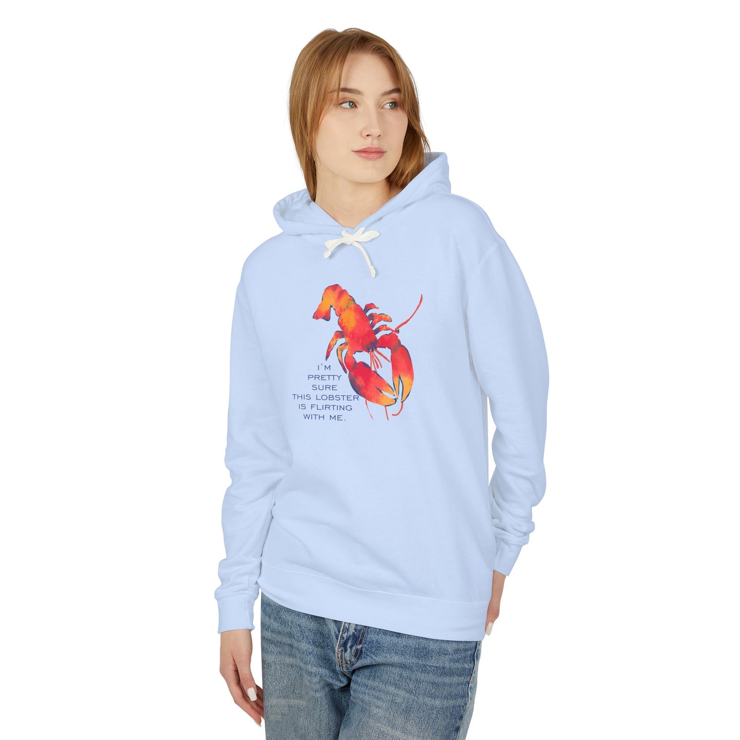 IS THIS LOBSTER FLIRTING WITH ME? Lobster Love Hoodie - Fun Unisex Lightweight Hooded Sweatshirt for Seafood Lovers, Casual Wear, Summer Vibes, Beach Outings, Gift Idea