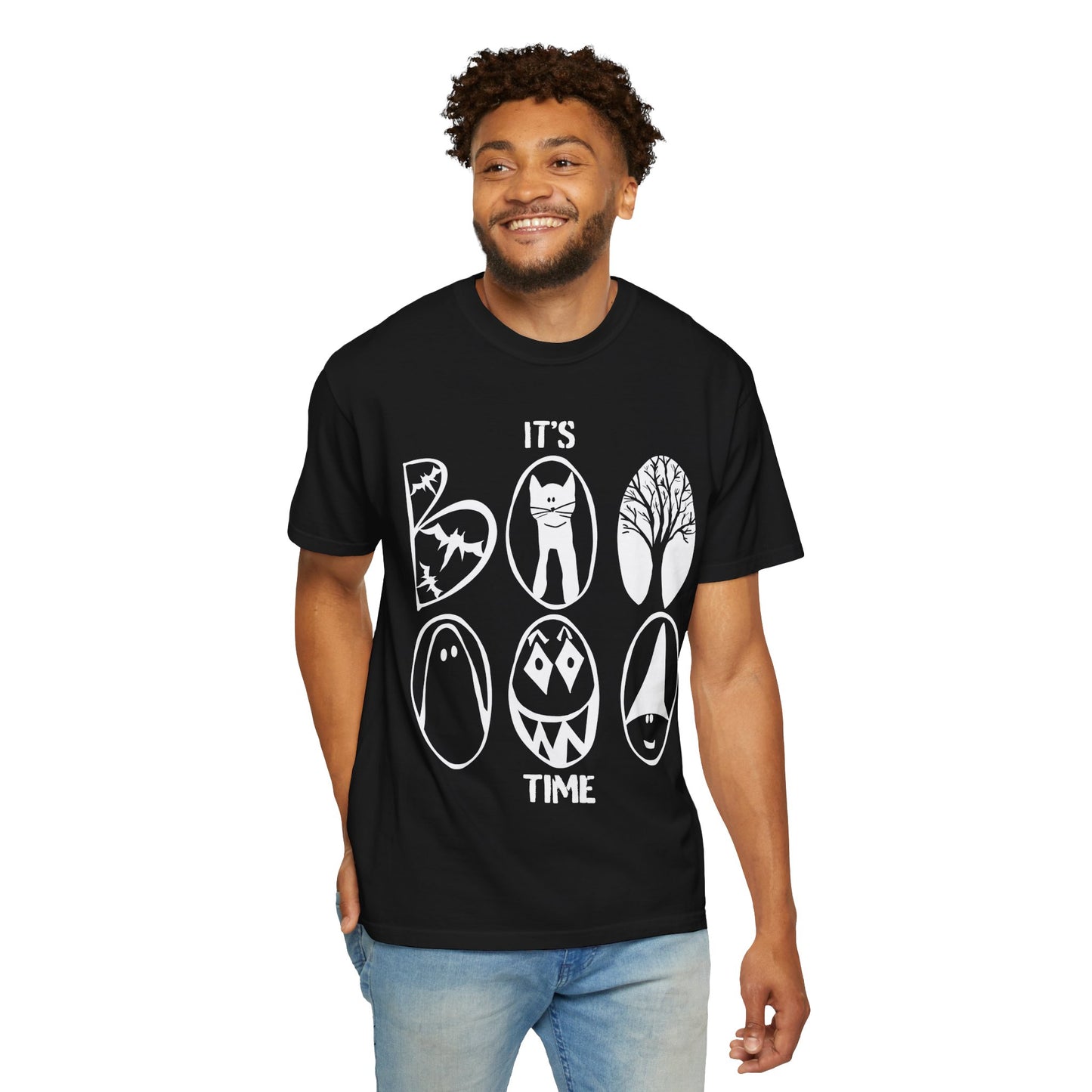 "IT'S BOO TIME" Halloween Themed T-shirt, Spooky Graphic Tee, Unisex T-shirt for Fall, Vintage Style Halloween Shirt, Perfect for Halloween Party