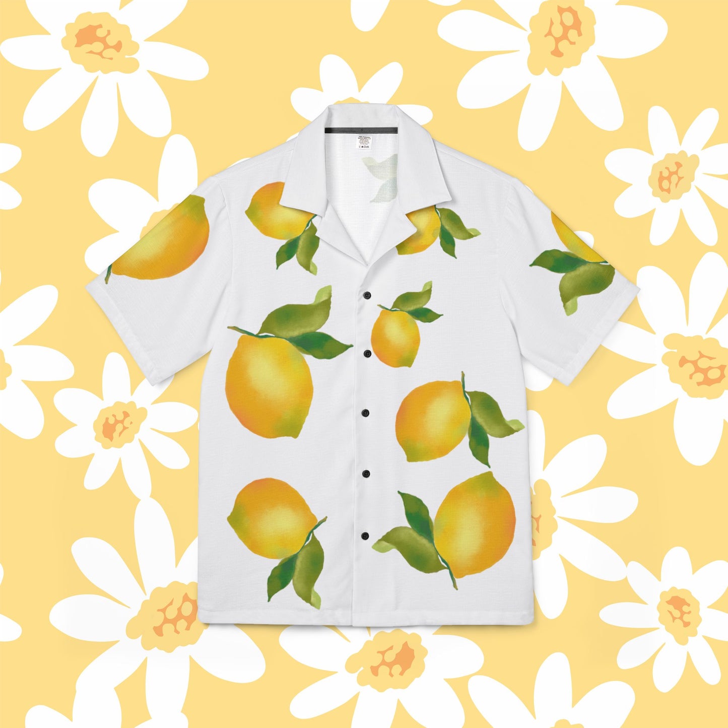Sunny Lemon Hawaiian Camp Shirt — Tropical Button-Down for Summer Vacation