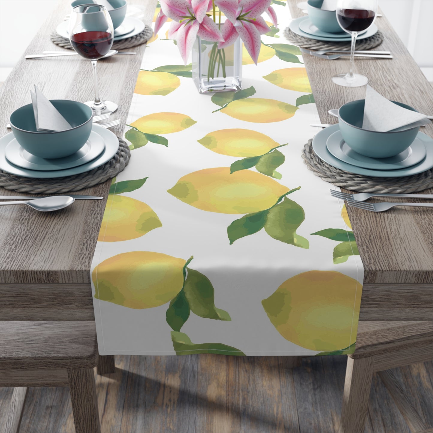 Lemon Blossom Table Runner - Farmhouse Home Decor, Dining Table Decoration, Spring Dinnerware, Fresh Kitchen Accent