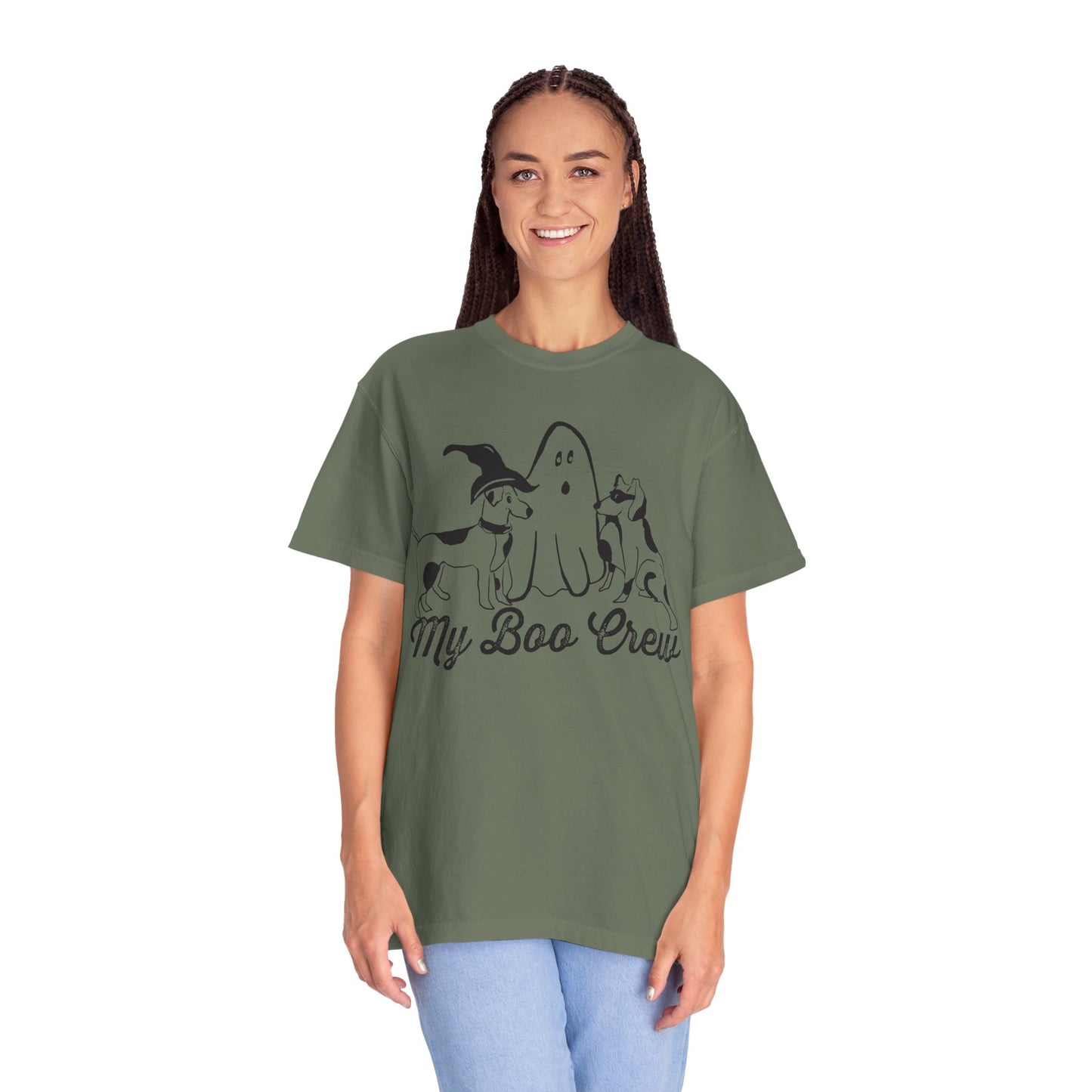 My Boo Crew Halloween T-Shirt, Cute Dog Ghost Tee, Halloween Unisex Garment-Dyed Shirt, Pet Lovers Gift, Autumn Apparel, Fun Halloween Outfit