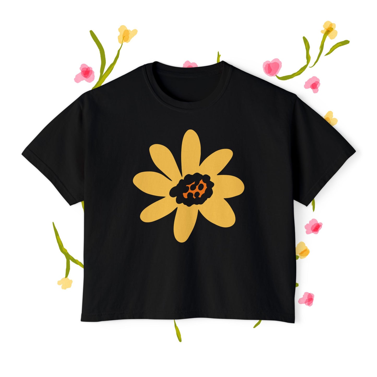 Sunny Floral Women's Boxy Tee - Casual Comfort for Every Occasion