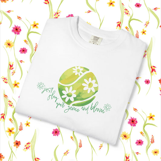 Play Tennis....Bloom! Flower Power Unisex T-Shirt | Eco-Friendly Casual Wear, Spring Fashion, Gift for Garden Lovers, Earth Day Tee, Floral Summer Style, Tennis Lover's Gift17.99
