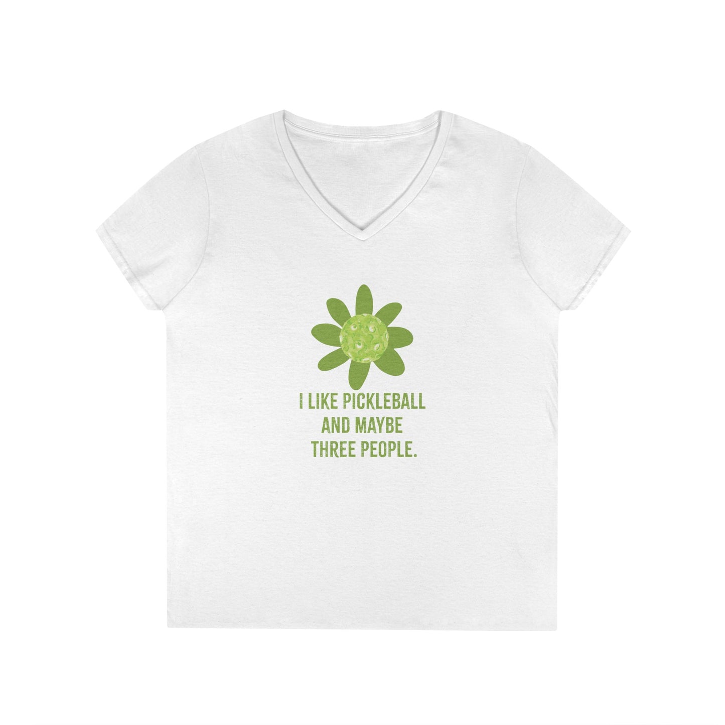 "I like Pickleball and Maybe three People" Humourous Whimsical V-Neck Tee, Fun T-Shirt for Pickleball Lovers , Gift for Friends, Eco-Friendly Apparel, Casual Wear