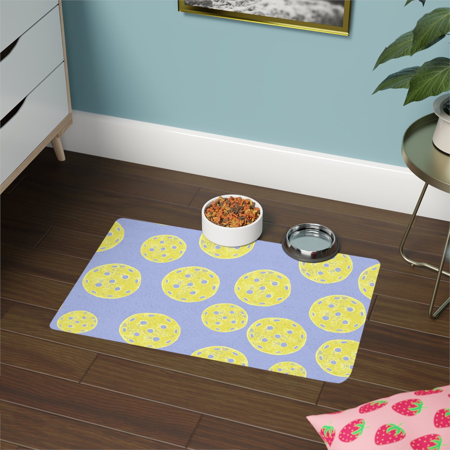 Yellow Pickleball Pattern Cat Food Mat (12x18)
