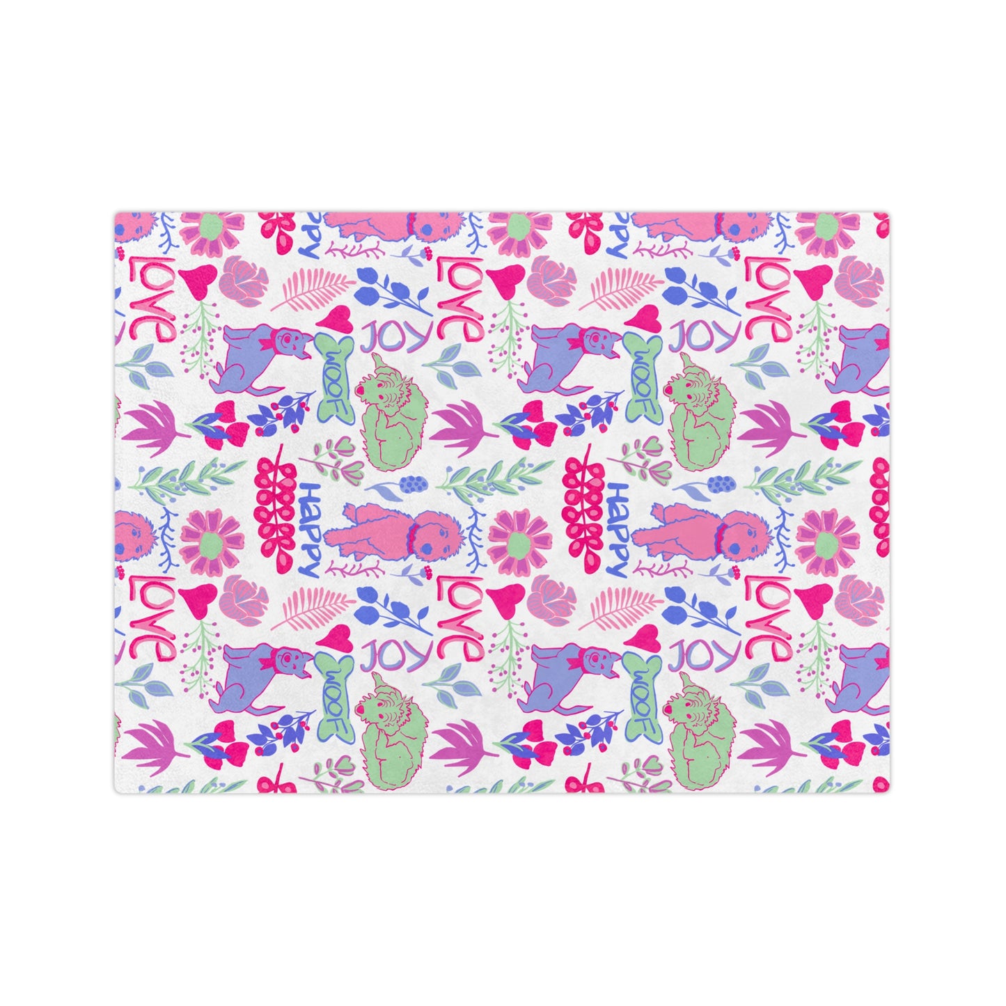 Love & Joy Puppy Pattern Blanket — Velveteen Microfiber Throw