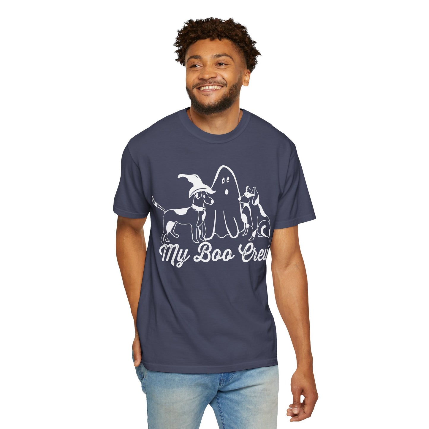 My Boo Crew Halloween T-Shirt, Cute Dog Ghost Tee, Halloween Unisex Garment-Dyed Shirt, Pet Lovers Gift, Autumn Apparel, Fun Halloween Outfit