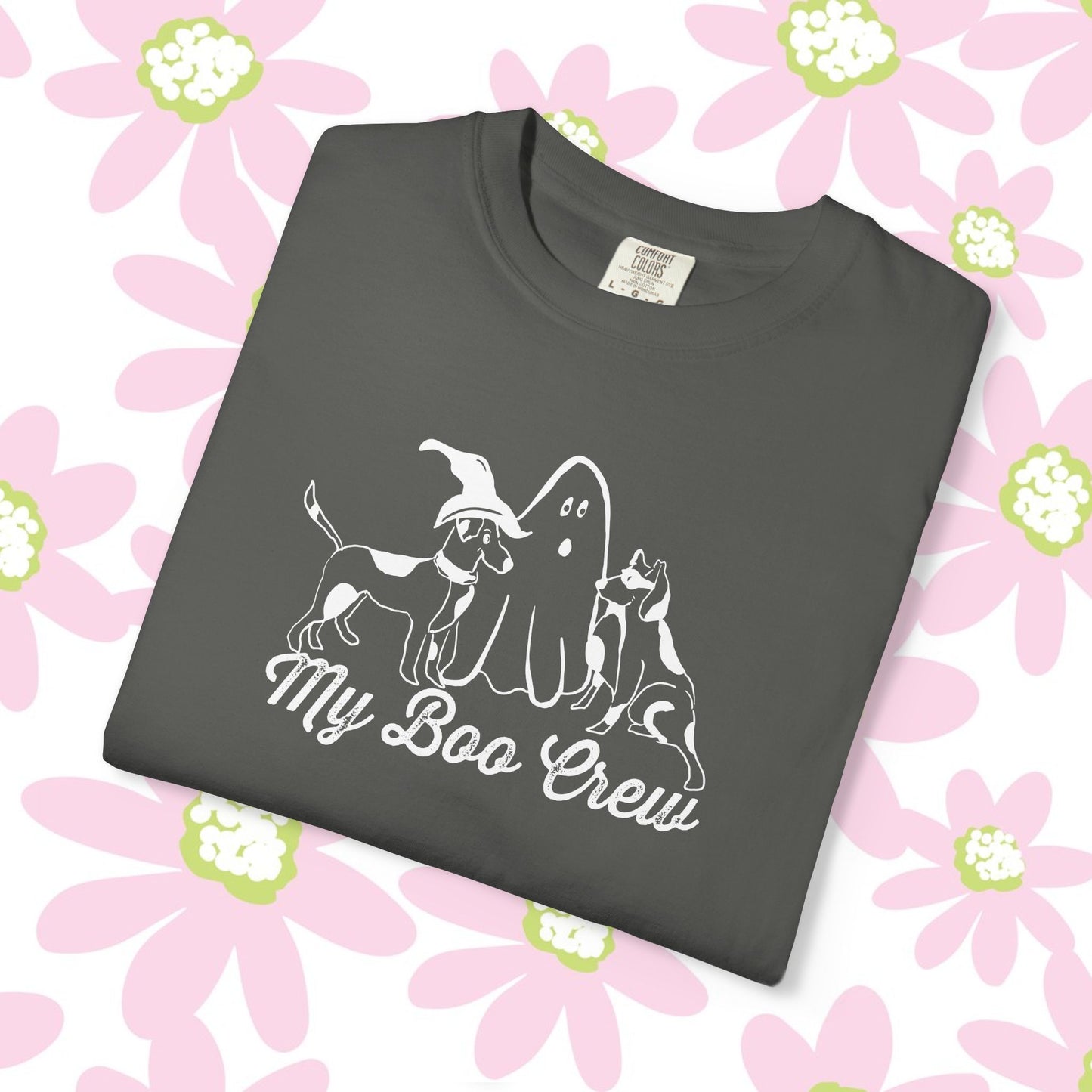 My Boo Crew Halloween T-Shirt, Cute Dog Ghost Tee, Unisex Garment-Dyed Shirt, Pet Lovers Gift, Autumn Apparel, Fun Halloween Outfit