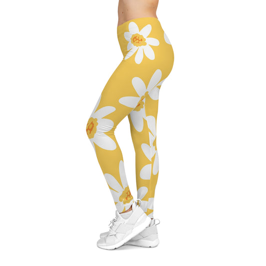 Women's Floral Daisy Print Leggings, Summer Activewear, Yoga Pants, Casual Outfit, Gift for Her, Flower Pattern Leggings