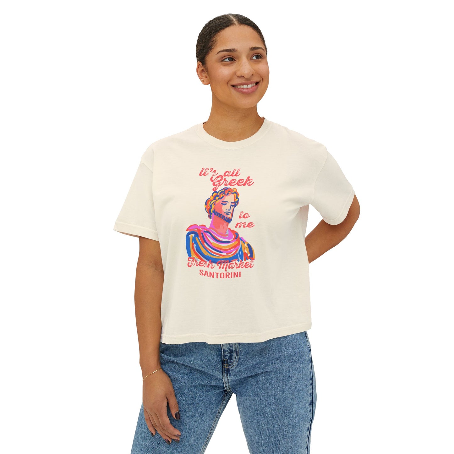 Women's Boxy Tee - 'It's All Greek To Me' Santorini Art Bust Graphic