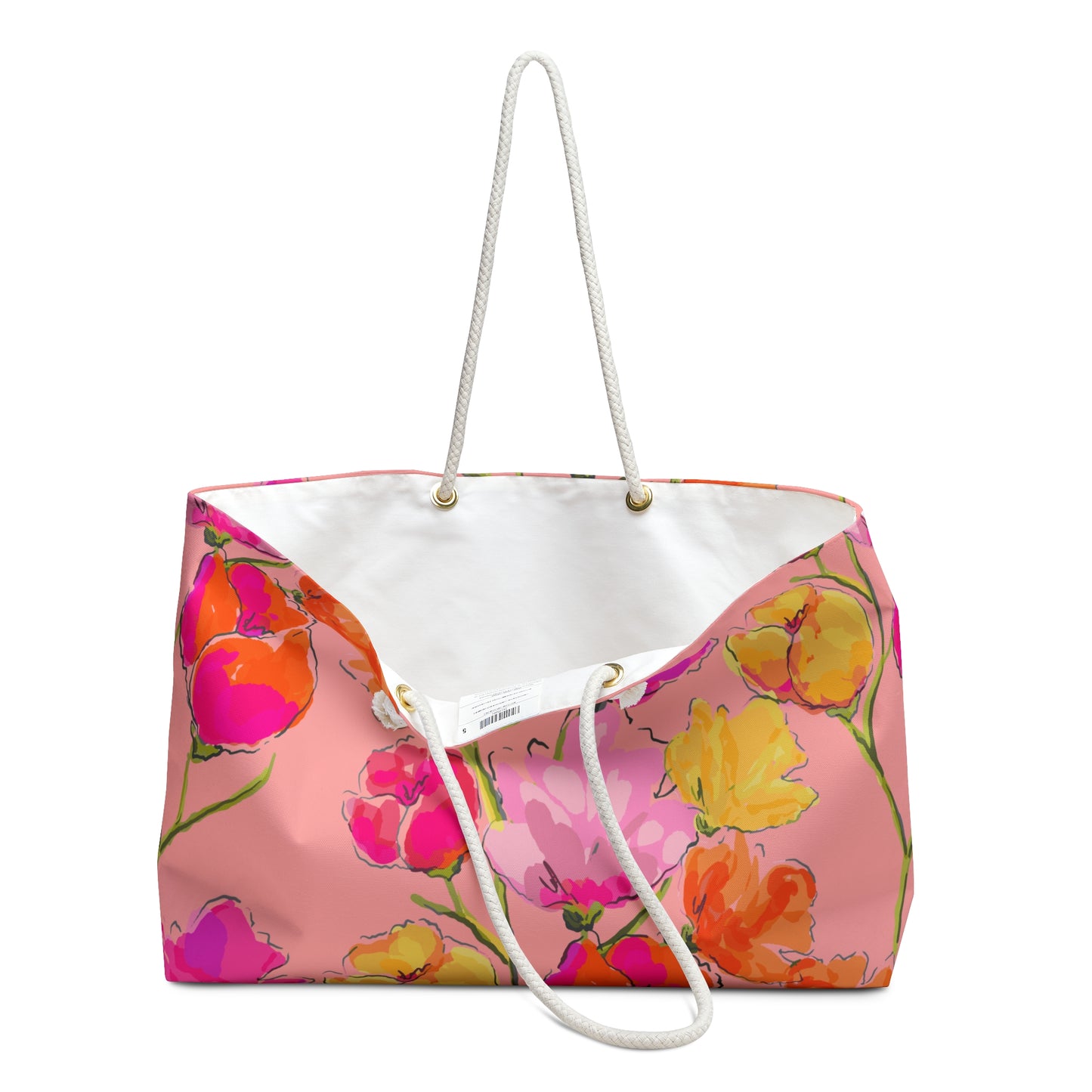 Floral Pink Weekender Bag — Bright Watercolor Flowers Travel Tote