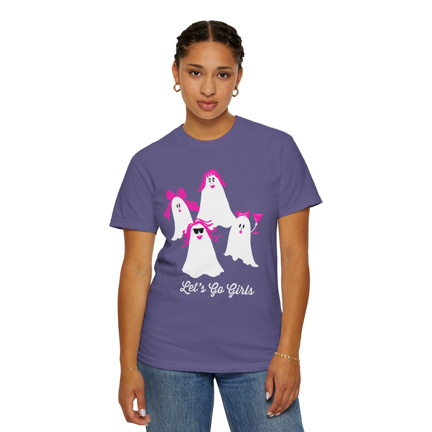 "Let's Go Girls"  Spooky Chic T-Shirt, Halloween Fashion, Pink Ghost-Inspired Tee, Cute Casual Wear, Unisex Graphic Shirt, Trendy Fall Style