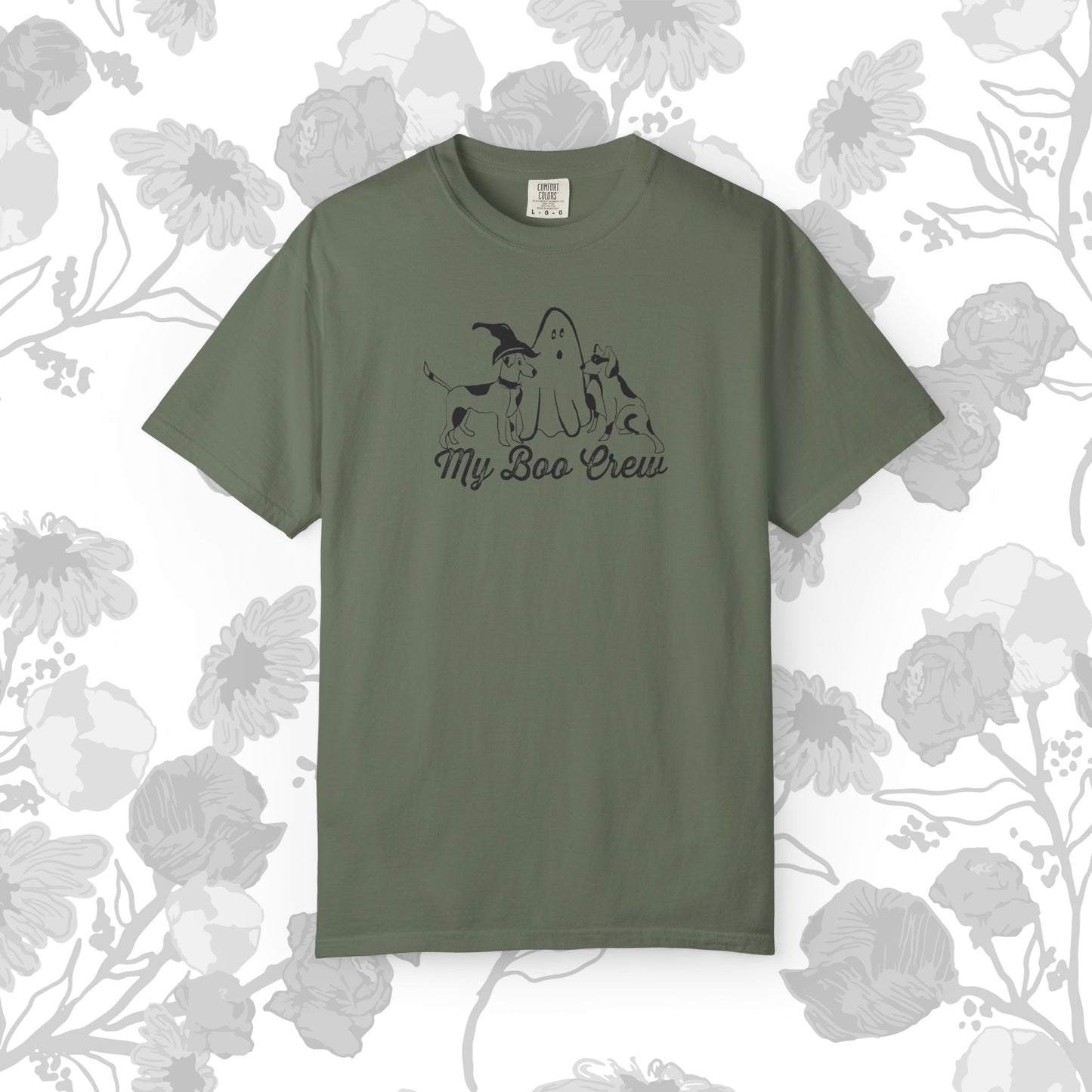 My Boo Crew Halloween T-Shirt, Cute Dog Ghost Tee, Unisex Garment-Dyed Shirt, Pet Lovers Gift, Autumn Apparel, Fun Halloween Outfit