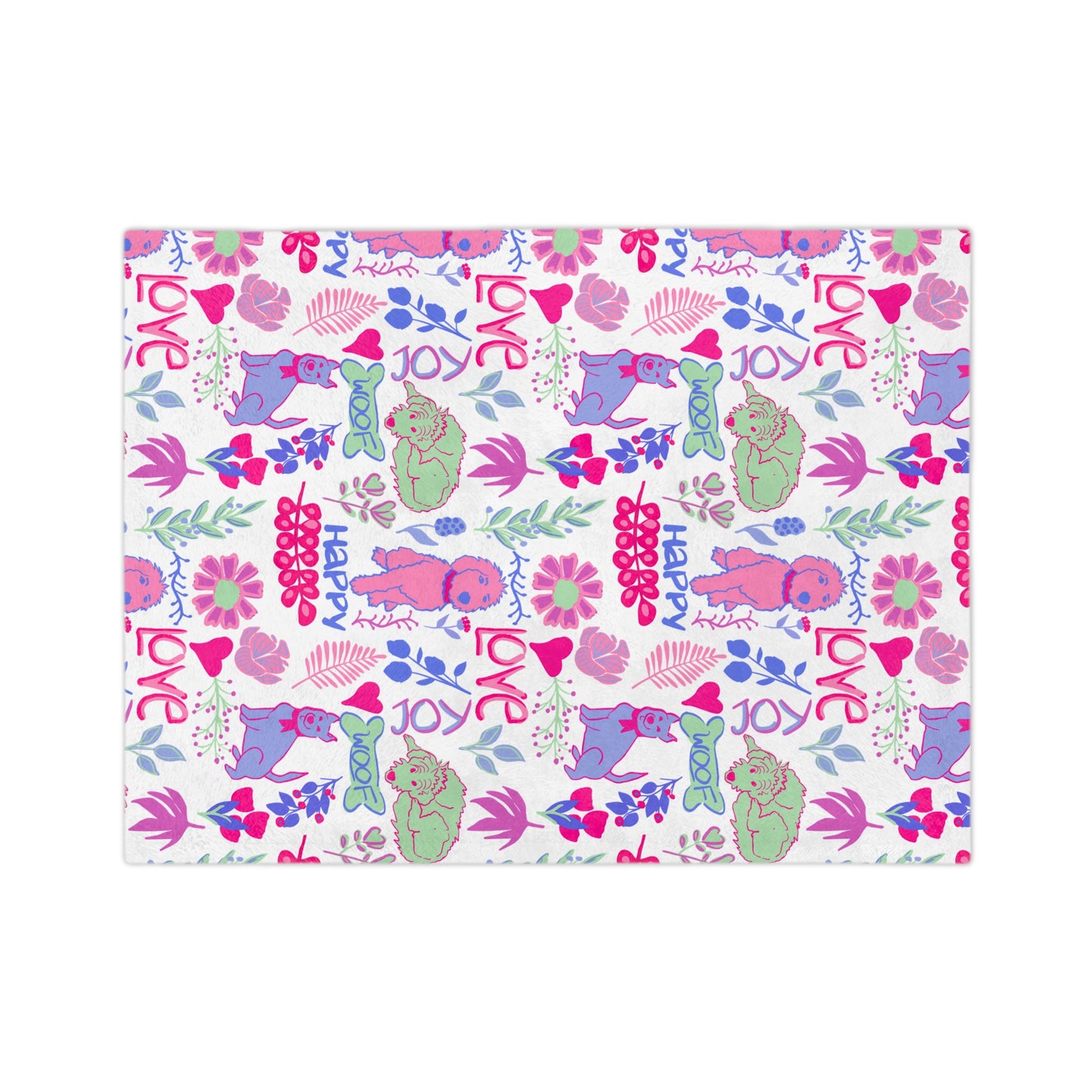 Love & Joy Puppy Pattern Blanket — Velveteen Microfiber Throw