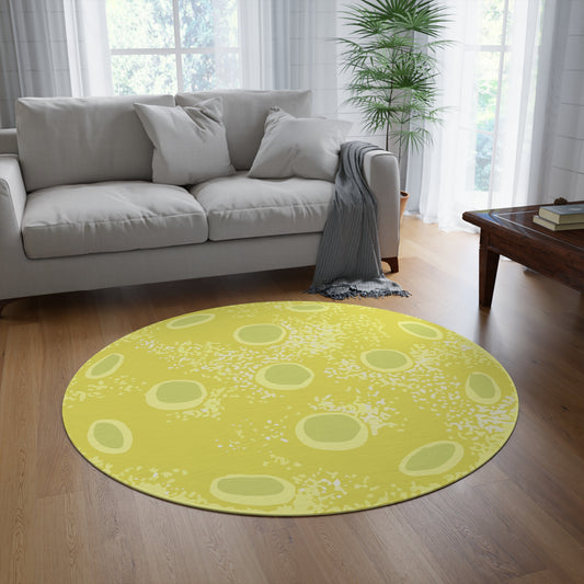 Yellow Pickleball Round Rug — Modern Abstract Circular Accent Rug for Living Room, Nursery & Playroom