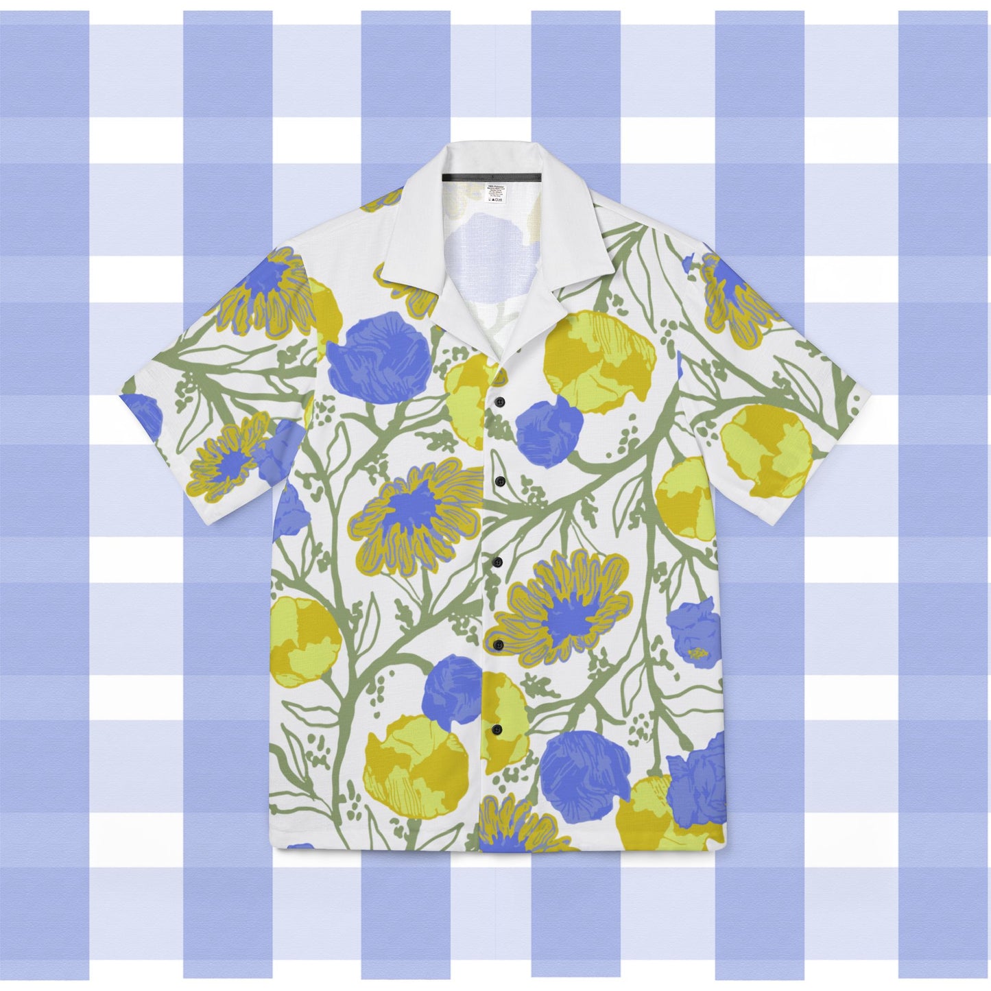 Floral Hawaiian Camp Shirt — Blue & Yellow Blossom AOP