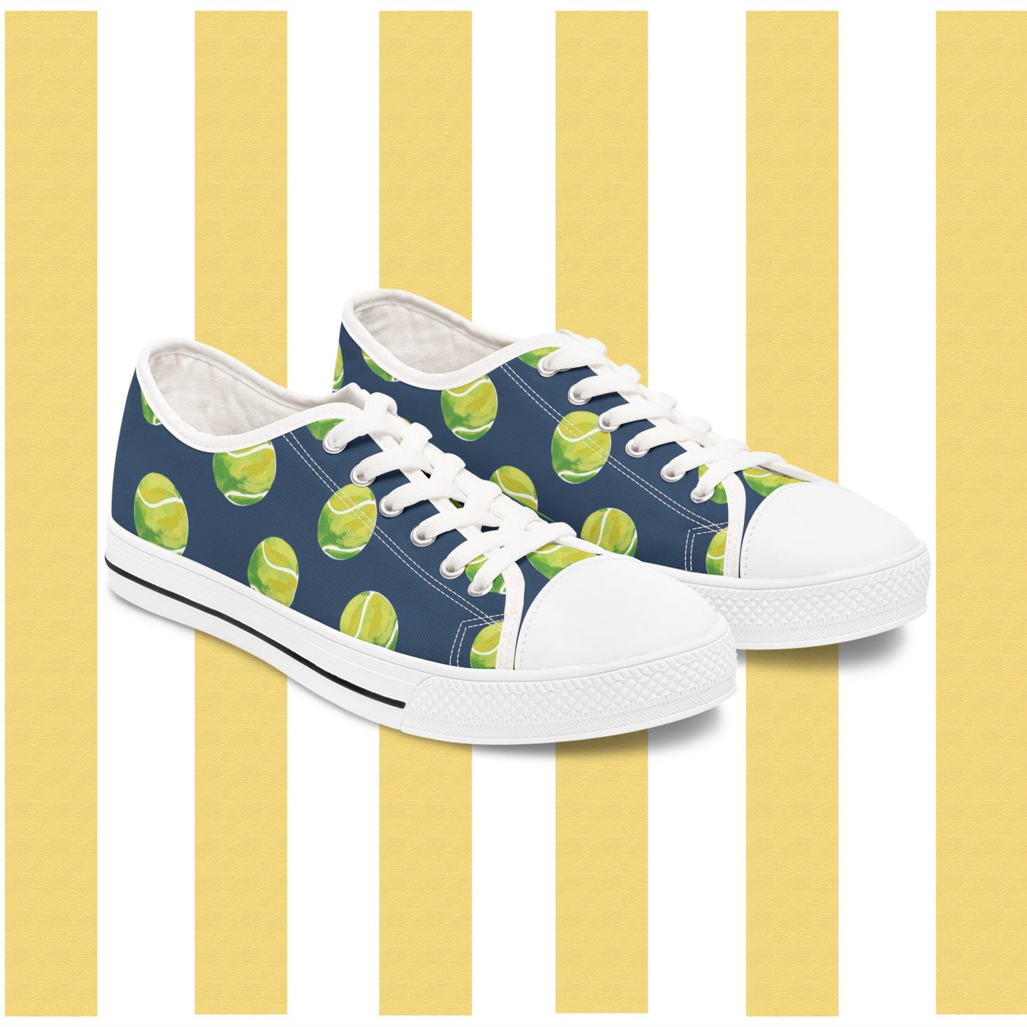 Tennis Ball Low Top Sneakers — Women's Casual Sports Print Shoes