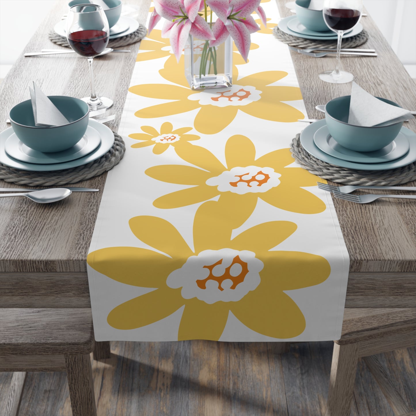 Charming Yellow Daisy Floral Table Runner, Yellow Flower Decor, Dining Table Accessory, Spring Table Decoration, Perfect for Weddings