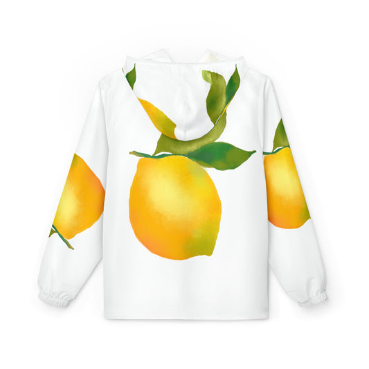 Citrus Print Windbreaker Jacket - Fresh Lemon Rain Coat, Spring Fashion, Outdoor Jacket, Gift for Her, Casual Jacket