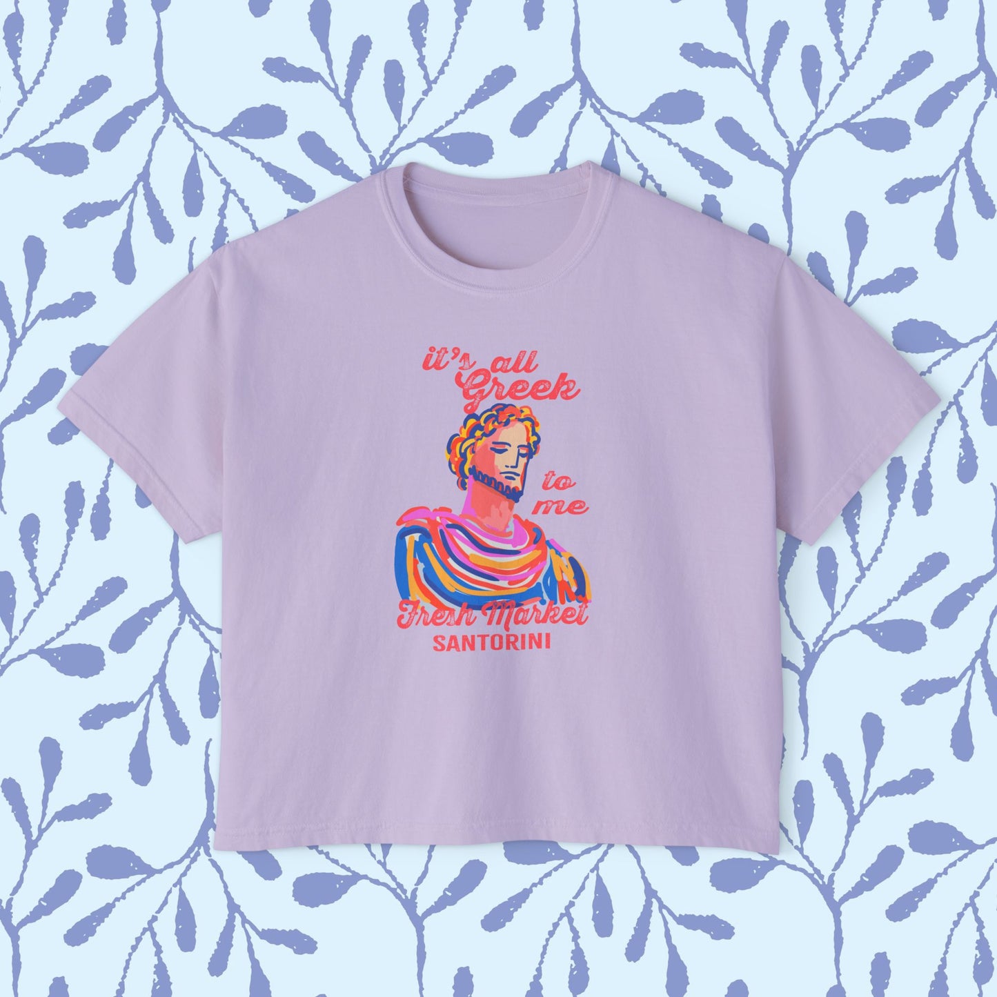Women's Boxy Tee - 'It's All Greek To Me' Santorini Art Bust Graphic