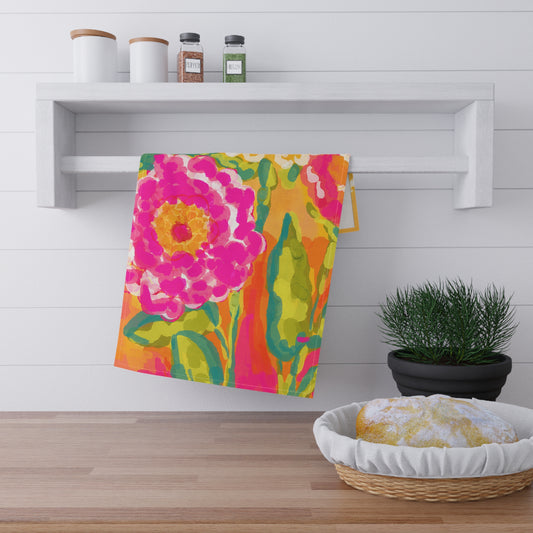Vibrant Floral Cotton Eco-Friendly Tea Towel featuring original artwork by Ally Hunt.