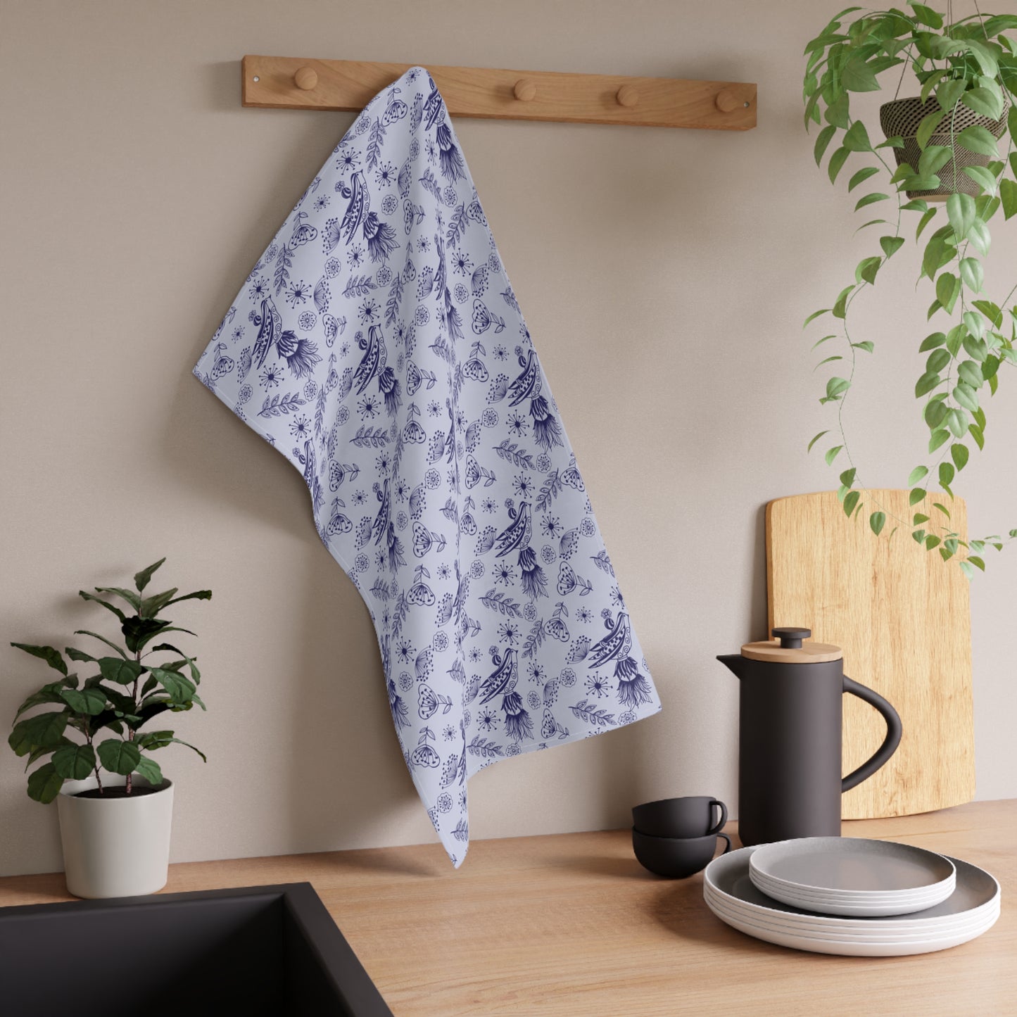 Chic Tassel Bird Floral Tea Towels | Cotton & Poly Kitchen Decor, Home Gift, Farmhouse Towels, Stylish Kitchen Linens, Floral Hostess Gift