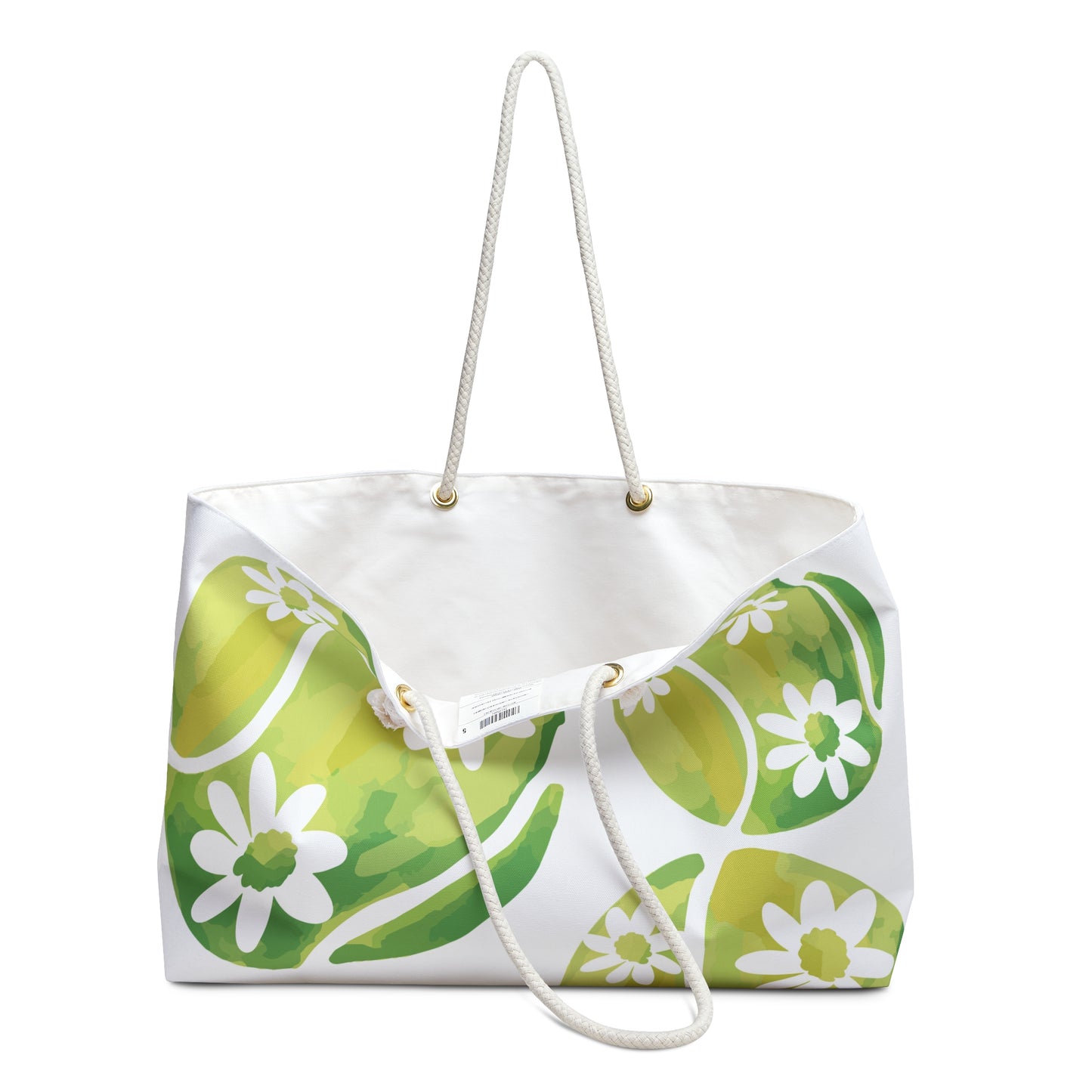 Floral Tennis Weekender Bag - Green Leaf and Daisy Travel Tote, Overnight Bag, Weekend Getaway, Beach Bag, Eco-Friendly Style