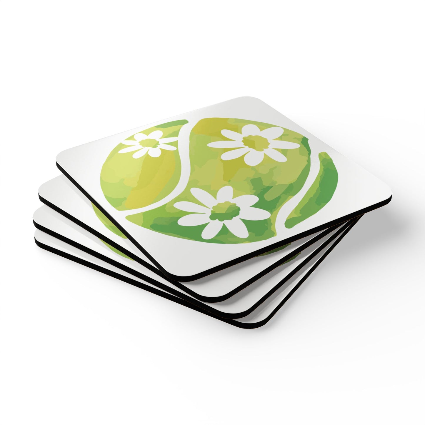 Tennis Ball Floral Eco-Friendly Floral Cork Coaster Set | Perfect for Home Decor, Housewarming Gift, Summer Parties, Eco-Conscious Living, Set of Four