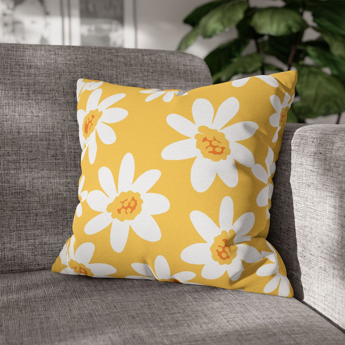 Bright Floral Pillowcase for Home Decor, Yellow Daisy Cushion Cover, Modern Living Room Accent, Gift for Flower Lovers, Spring Decor