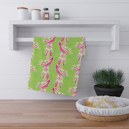Vibrant Pink and Green Tassel Bird Tea Towels, Kitchen Decor, Gift for Bird Lovers, Eco-Friendly Home, Spring & Summer Kitchen Accessories