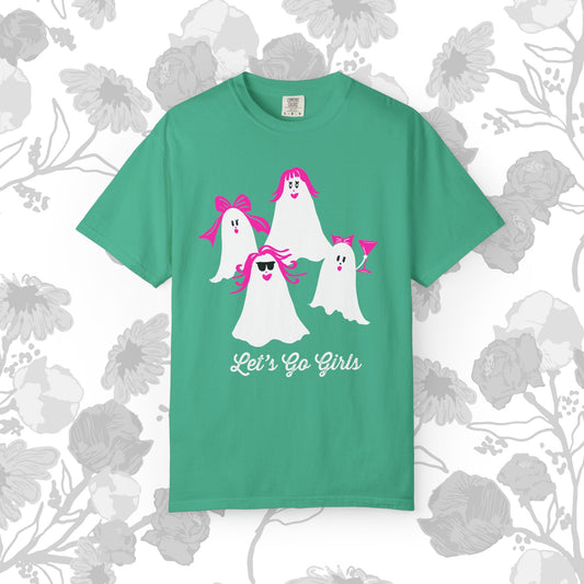 "Let's Go Girls"  Spooky Chic T-Shirt, Halloween Fashion, Pink Ghost-Inspired Tee, Cute Casual Wear, Unisex Graphic Shirt, Trendy Fall Style
