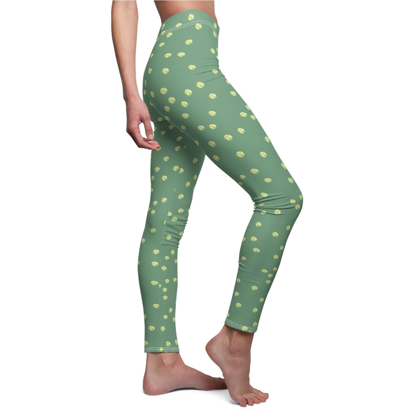 Green Polka Dot Tennis Ball Women's Leggings — Casual All-Over Print