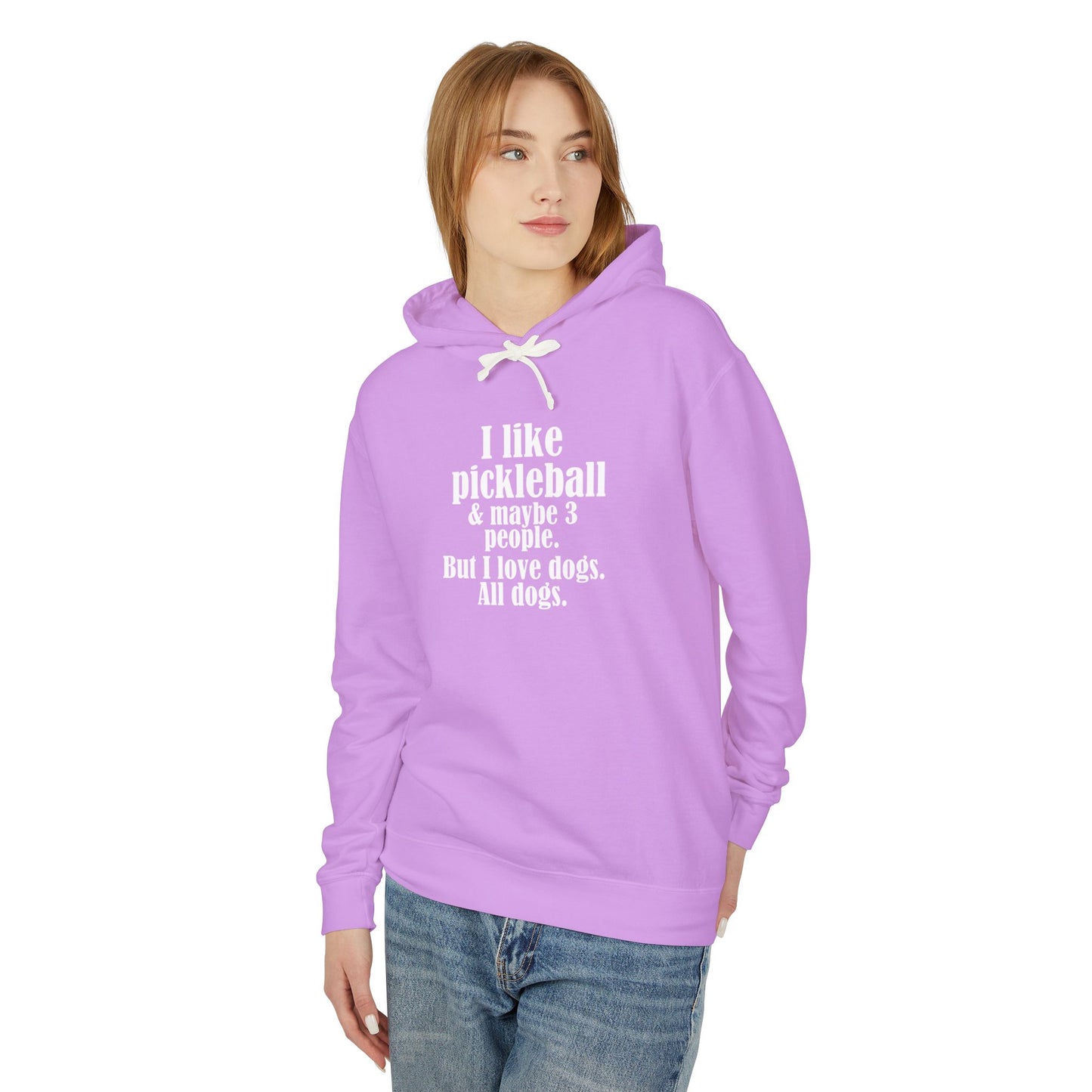 "I like pickleball and maybe three people, but I love all dogs." Pickleball Lover's Hoodie | Sports Sweatshirt, Funny Pickleball Gift, Activewear, Unisex Apparel, Fun Sportswear
