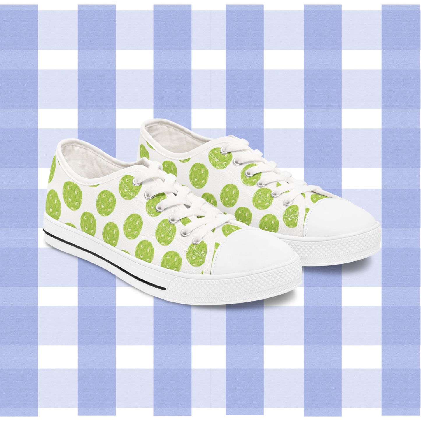 Green Pickleball Polka Dot Low Top Sneakers — Women's Casual Canvas Shoes